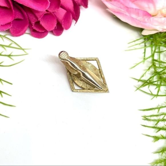 VINTAGE⚜️Cabochon Faux Jasper Golden Dress Clip - Picture 5 of 7